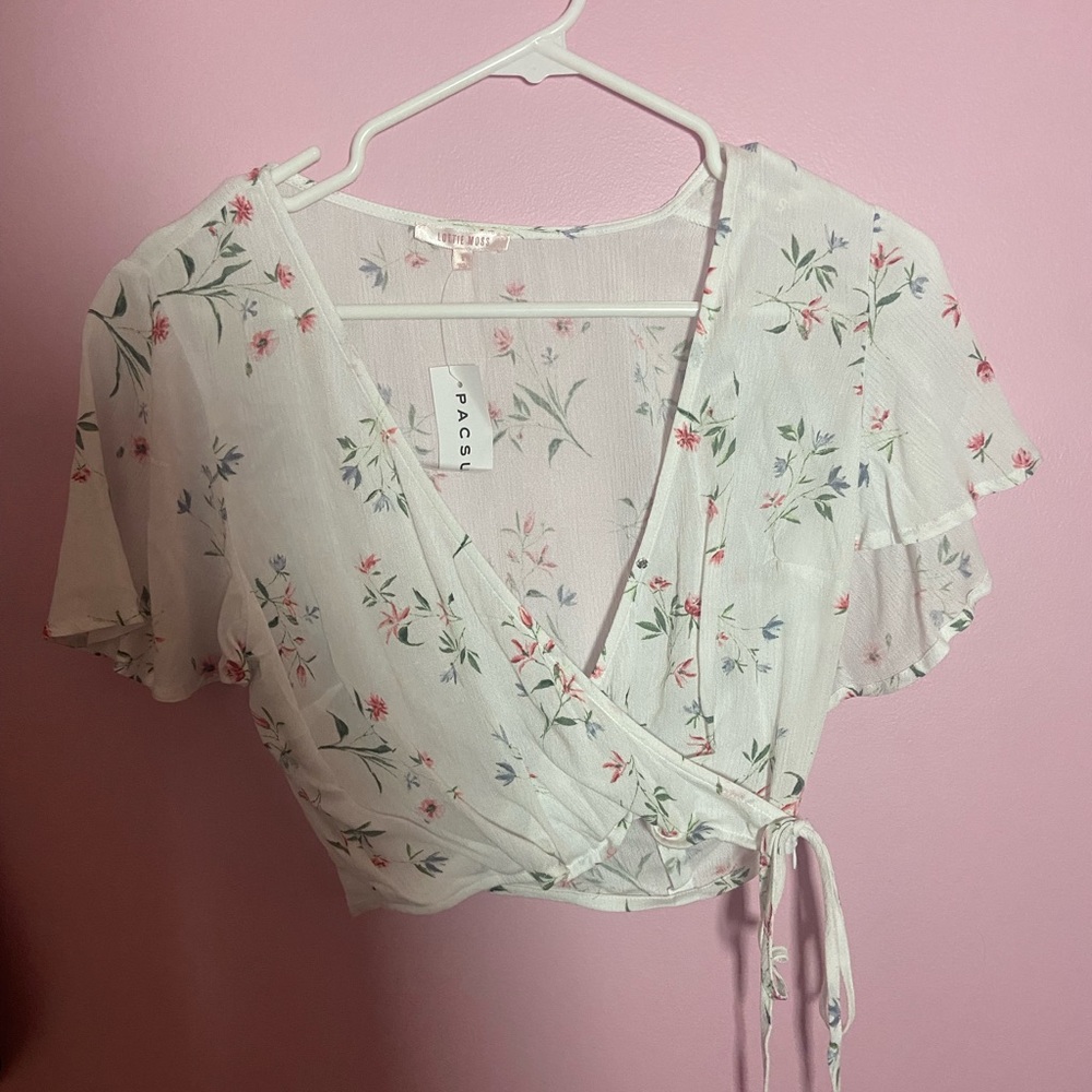 PACSUN - Lottie Moss Cropped Cross Tie Blouse